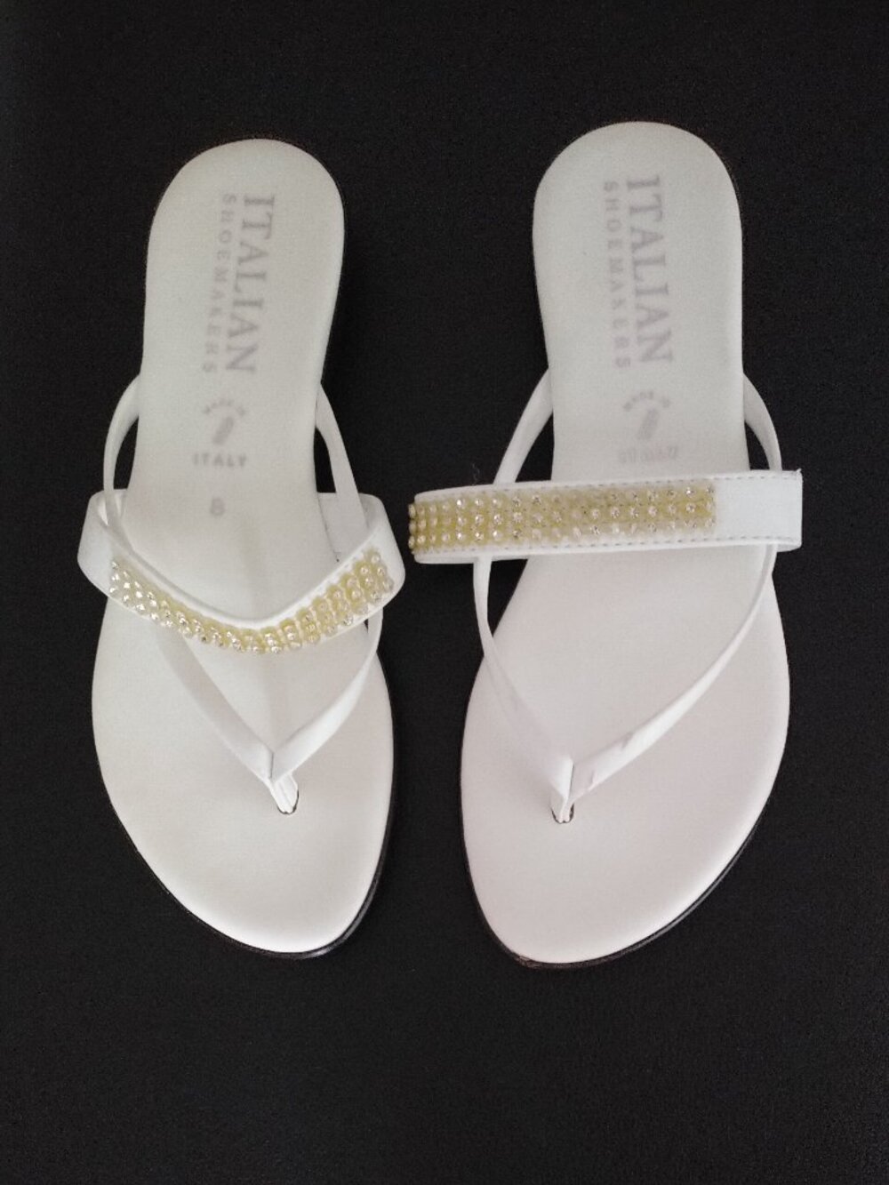 Italian Shoemakers White Embellished Slip-On Sandals, size 8